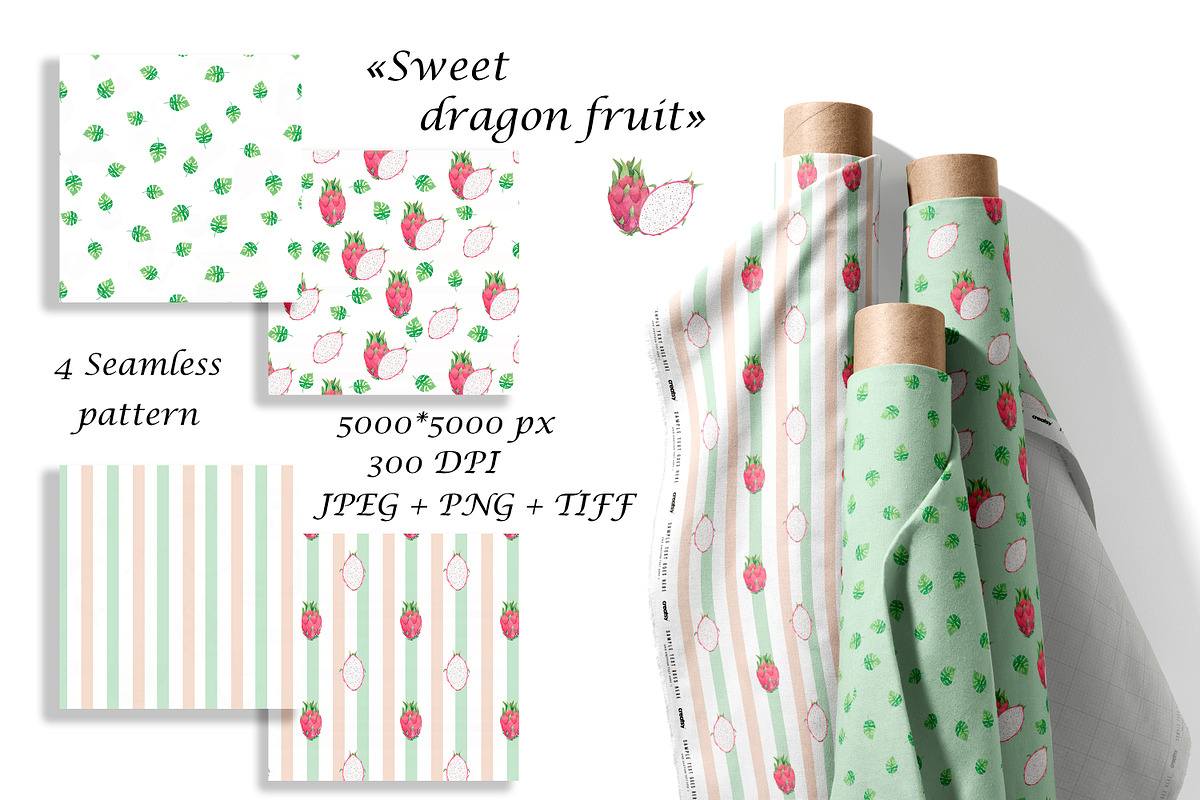 Hand-Drawn Dragon Fruit Patterns Set, a Pattern Graphic by Oksana Dovhopol Art (Photo 1 of 8)