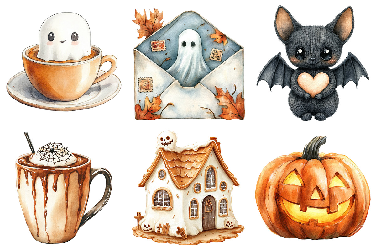 Watercolor Cozy Halloween Clipart, an Illustration by Daily.Designs (Photo 3 of 5)