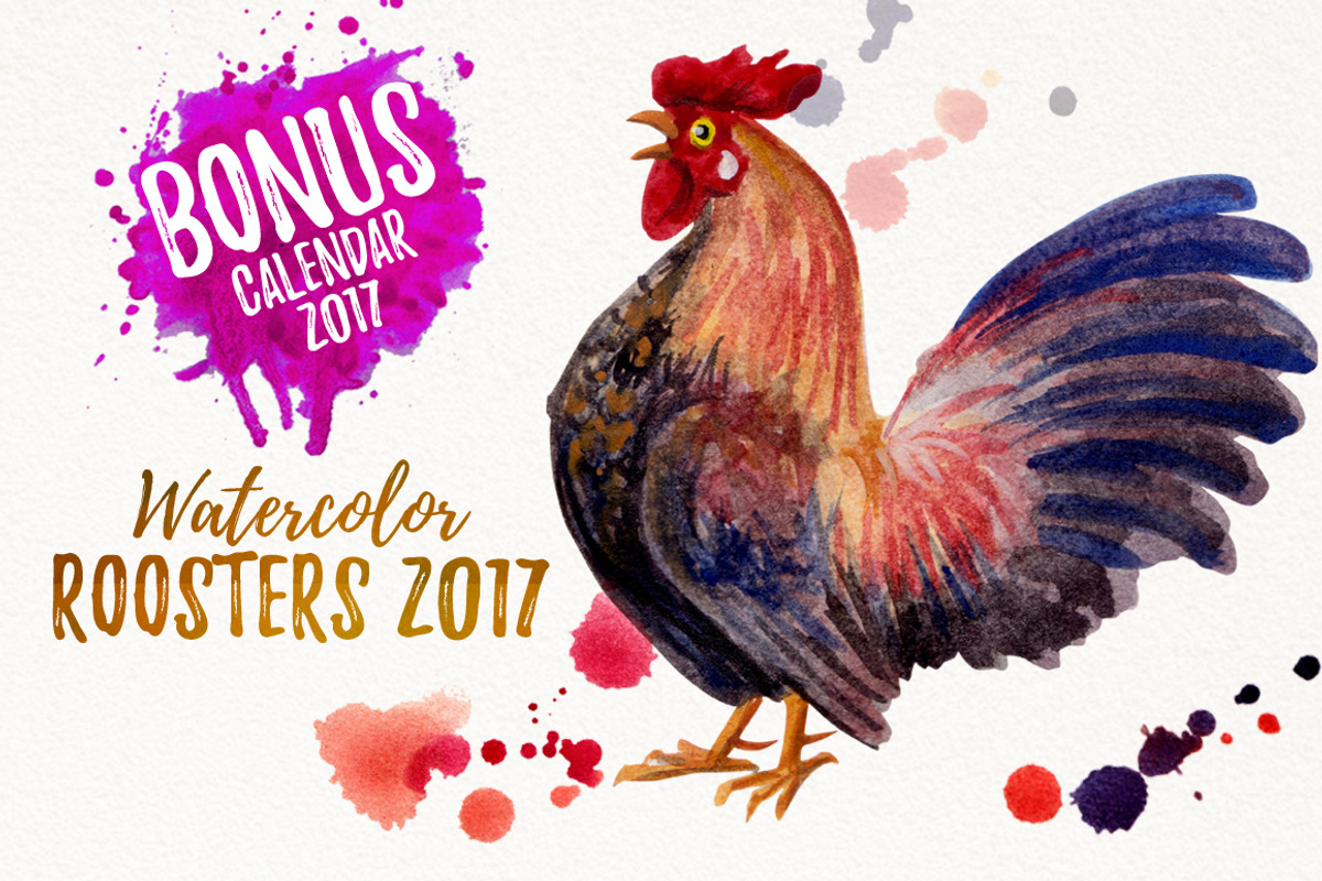 watercolor roosters family & 2017, an Animal Illustration by Graphobia (Photo 4 of 13)