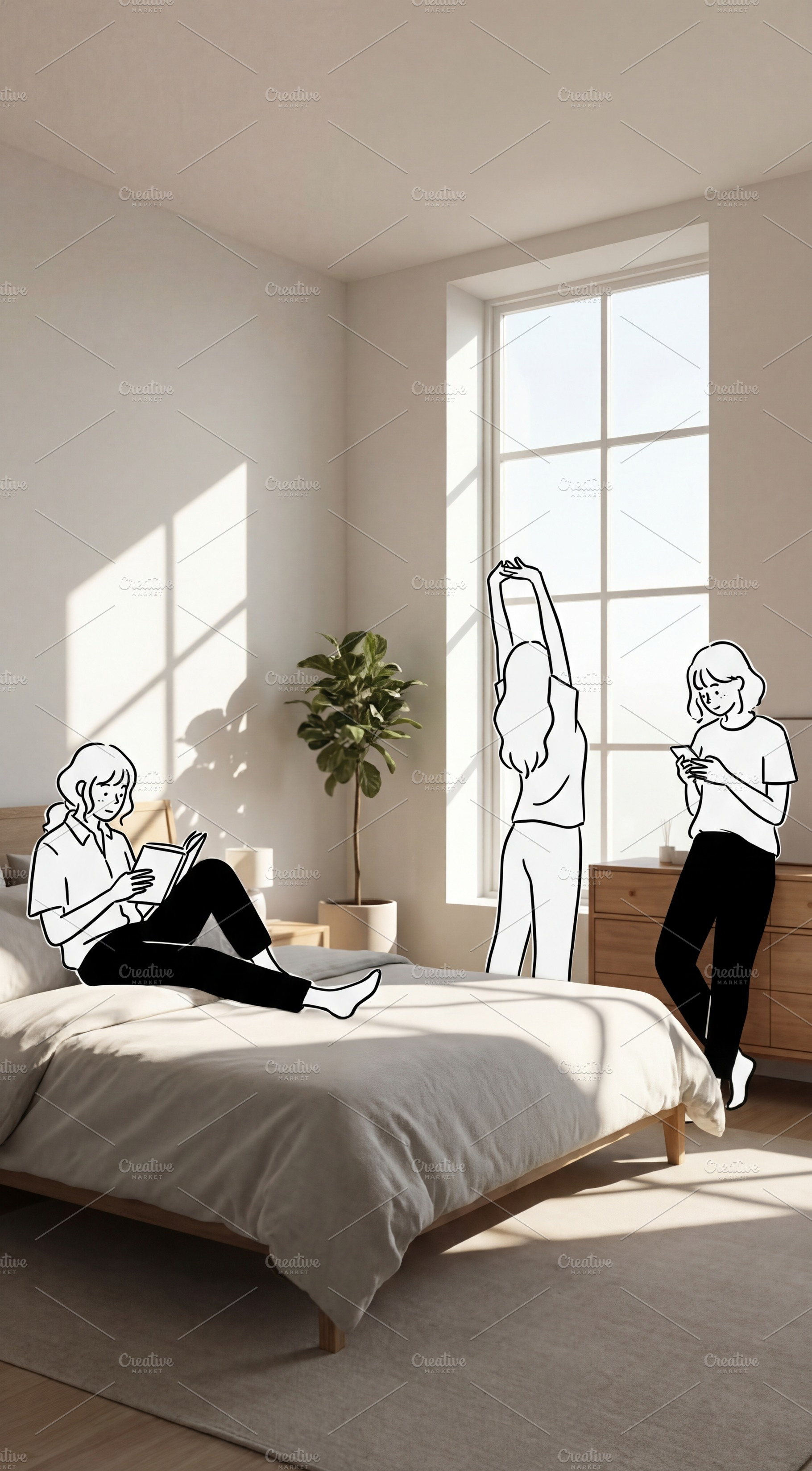 Bedroom & illustrated young women, a Person Photo by Virgo Studio