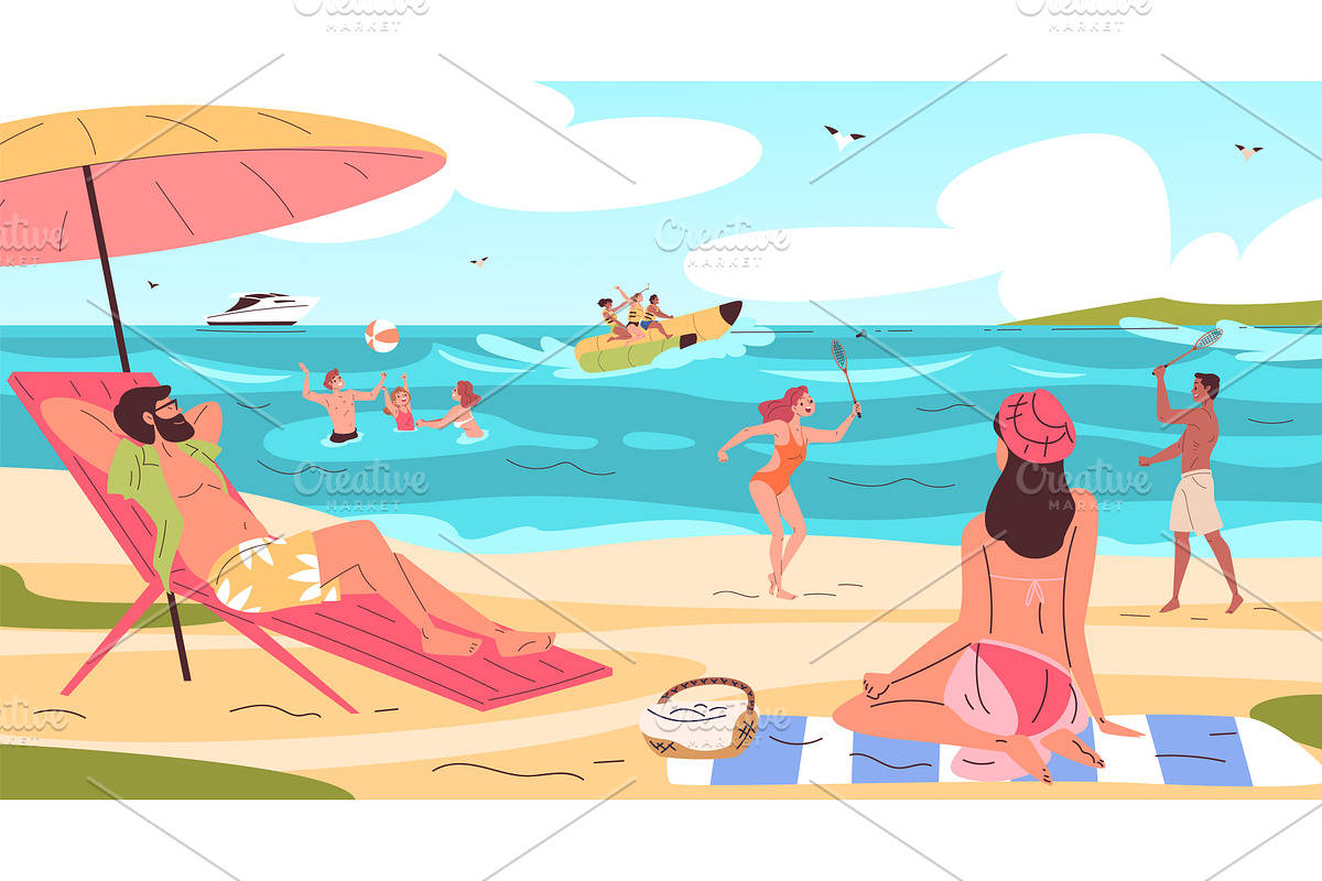 People resting on beach. Family, an Object Illustration by Stock-Smart-Start