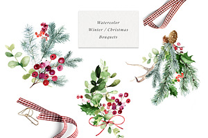 Winter Greenery Watercolor Graphics