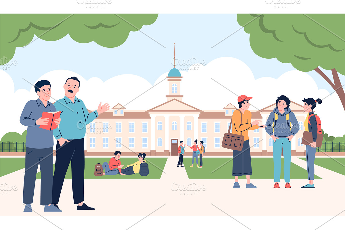 University park scene. Freshmen with, an Education Illustration by LadadikArt