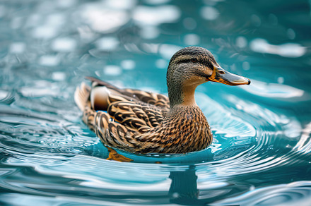 Duck swimming into the pond, an Animal Photo by AlyaAnd
