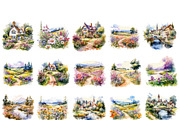 watercolor miniature landscape PNG, a Seasonal Illustration by Bubert Art (Thumbnail 7 of 10)