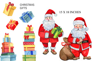 Watercolor Santa Clipart, PNG