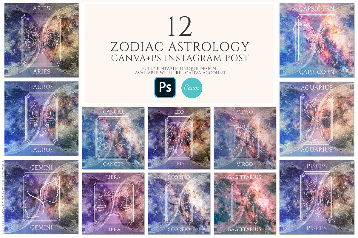-50% Astrology Canva PS templates, a Social Media Template by Vintage Digital Textures (Photo 8 of 9)