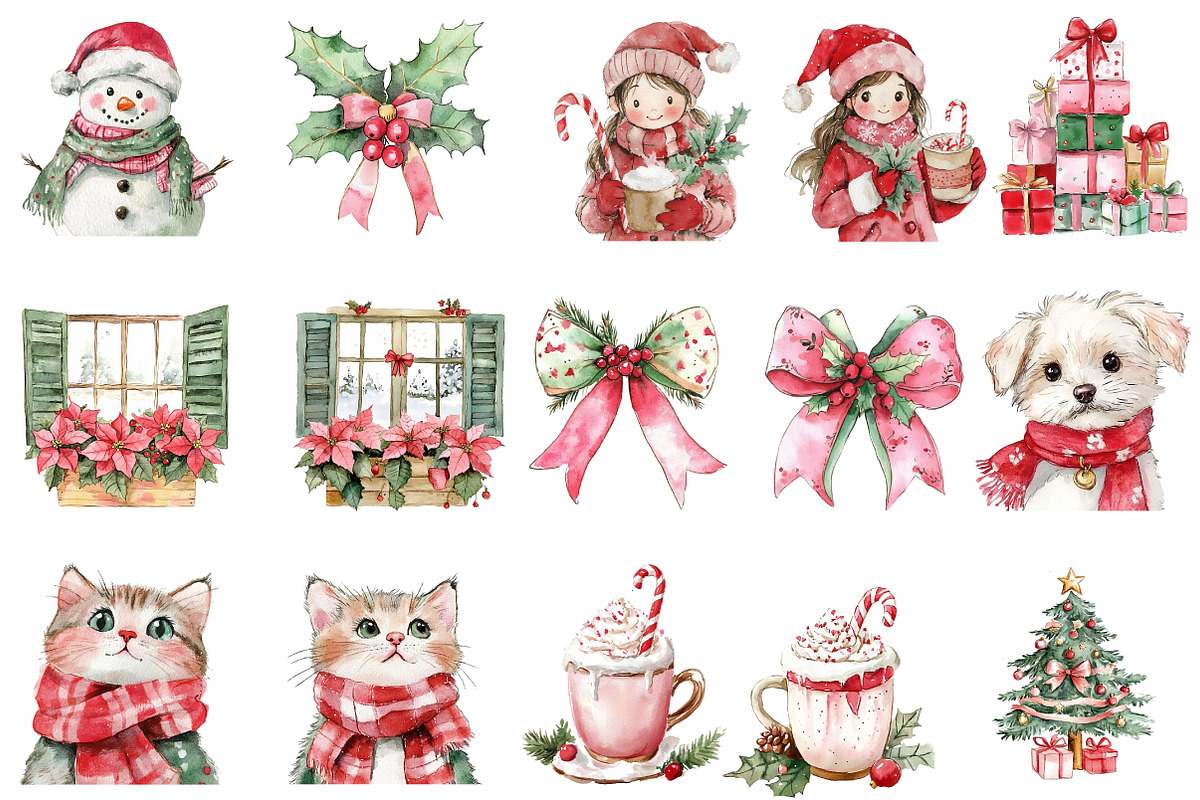 Watercolor pinjk Christmas clipart, an Illustration by Designworld (Photo 2 of 5)