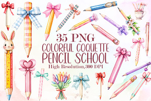 Colorful Coquette Pencil School Clip, an Illustration by Sublimation Artist