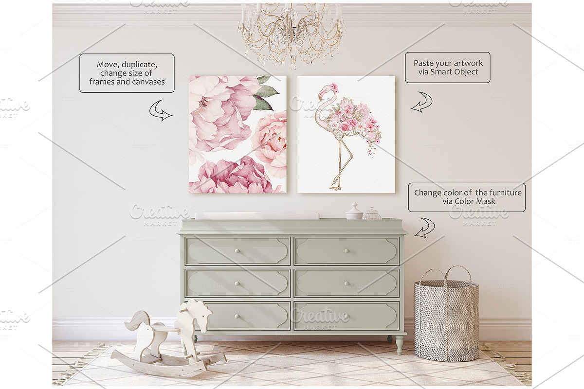 ROMANTIC NURSERY Wall&Frame Mockups, a Poster Template by MyHomeMockups (Photo 7 of 10)
