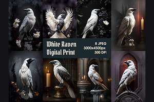 White Raven Gothic Digital Print