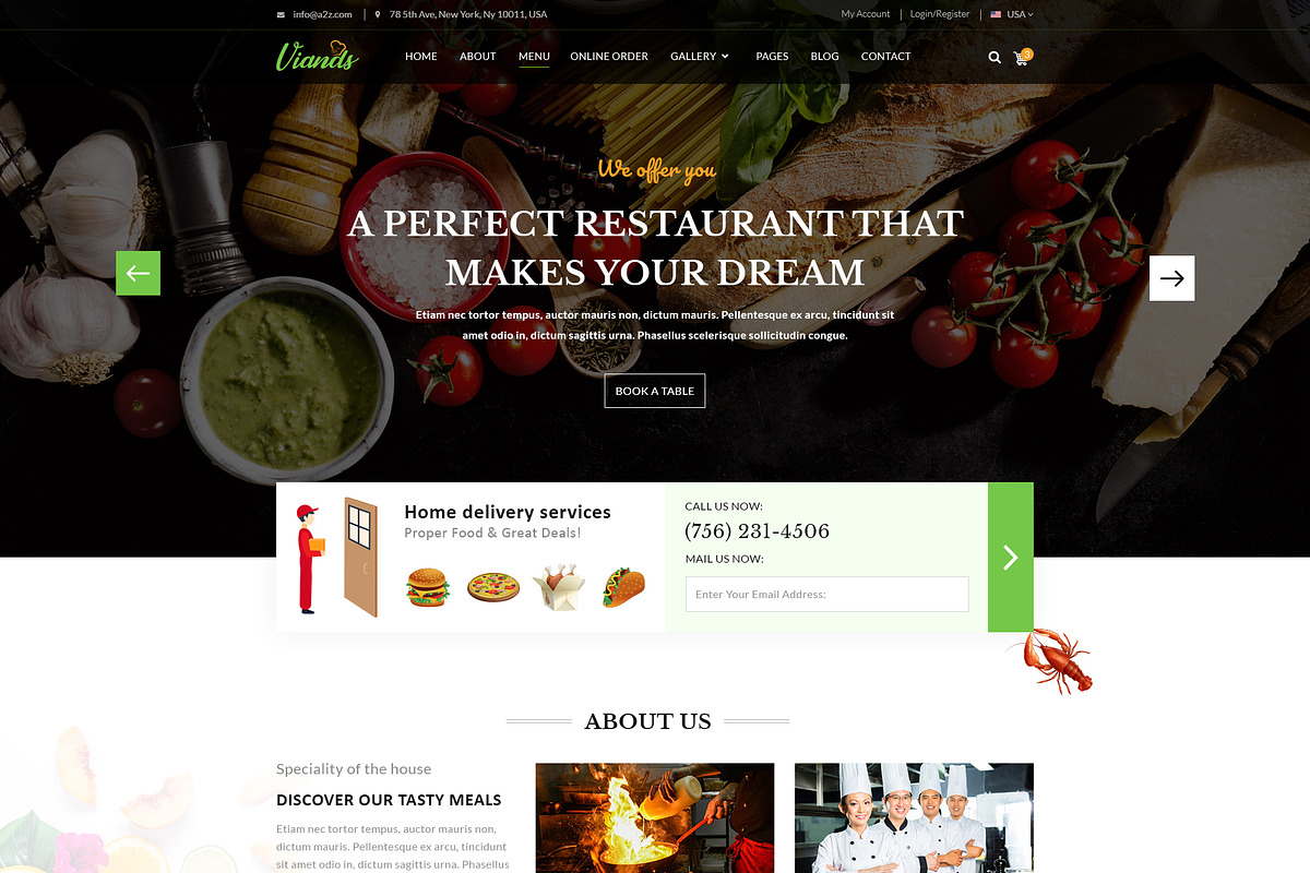 Viands Restaurant PSD Template, a Landing Page Template by Andit themes (Photo 3 of 20)