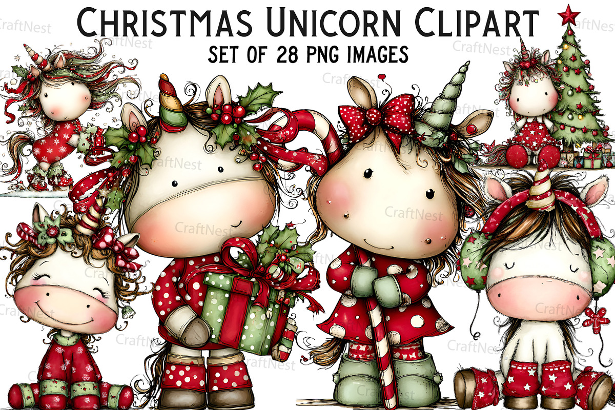 Christmas Unicorn Clipart, an Illustration by Craft Nest (Photo 1 of 8)