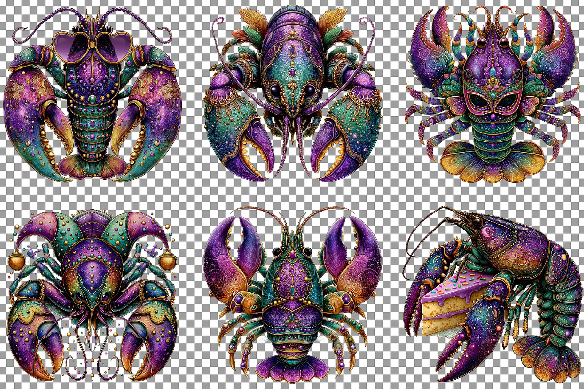 Crawfish Mardi Gras Watercolor Clipa, an Illustration by Sublimation Artist (Photo 4 of 6)