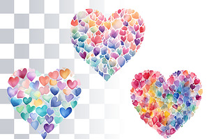 Pastel Hearts Watercolor Clipart PNG