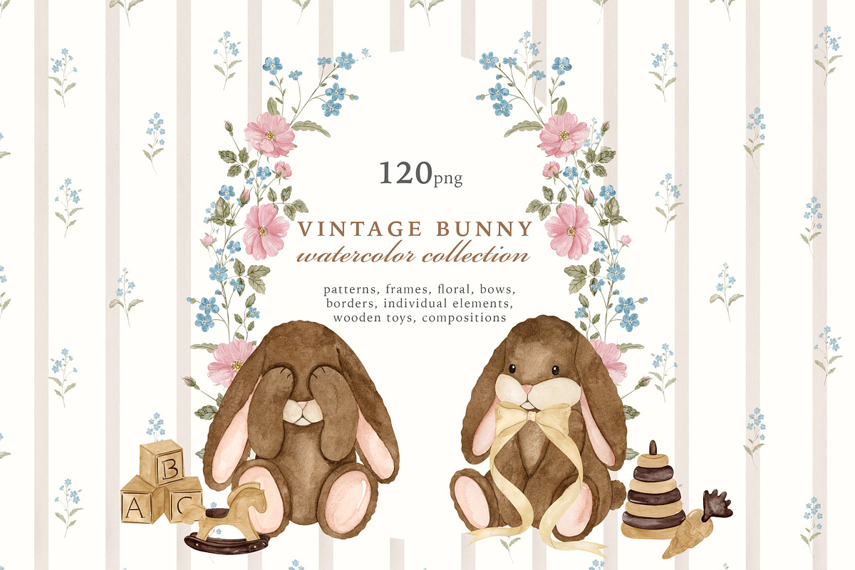 Vintage Bunny Watercolor Collection, an Animal Illustration by Ooh Lily (Photo 1 of 20)