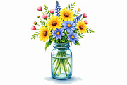 Wildflowers in Mason Jar Clipart Set, an Illustration by hafijul (Thumbnail 7 of 14)