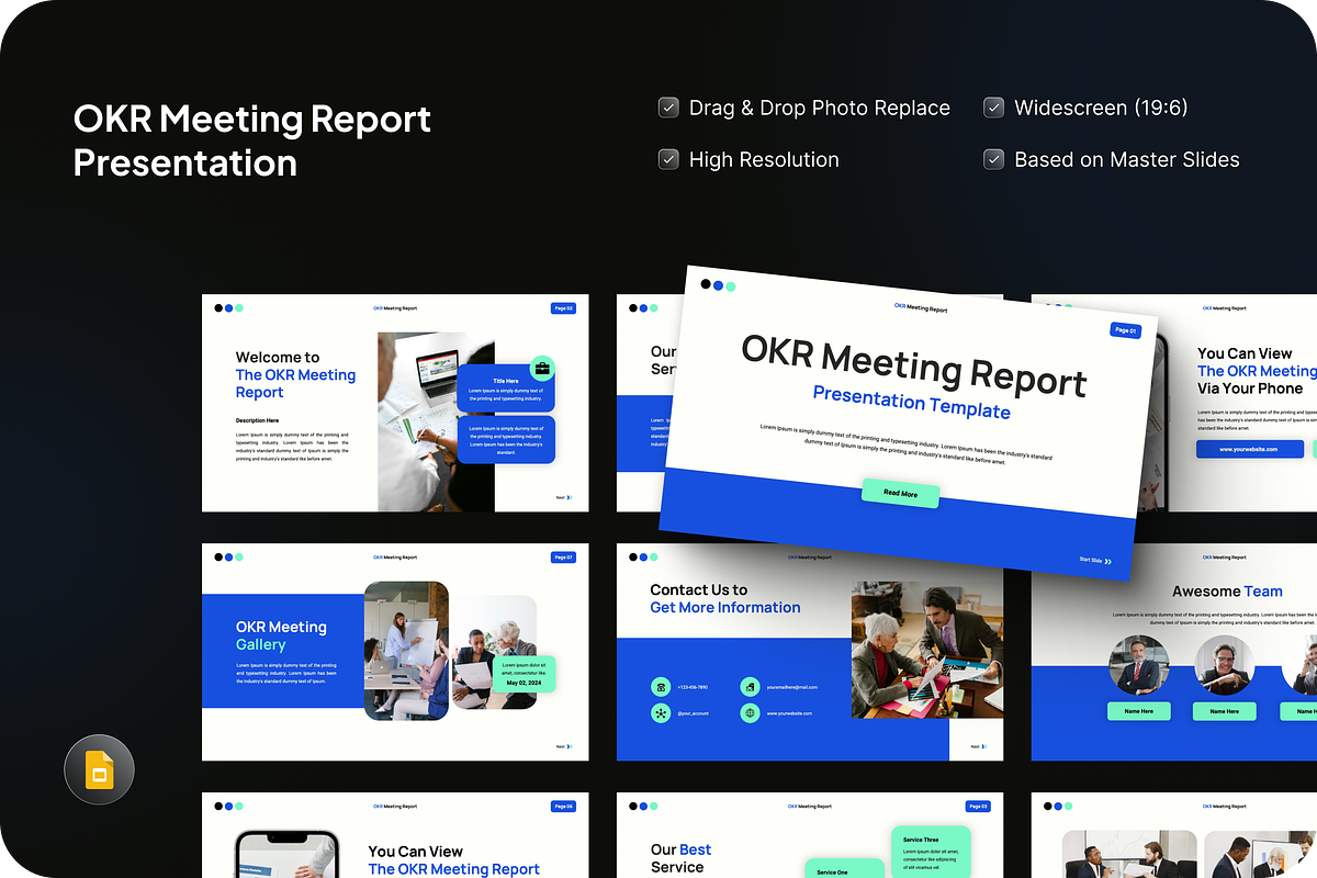 OKR Meeting Report Google Slides, a Presentation Template by SquidPixey (Photo 1 of 7)