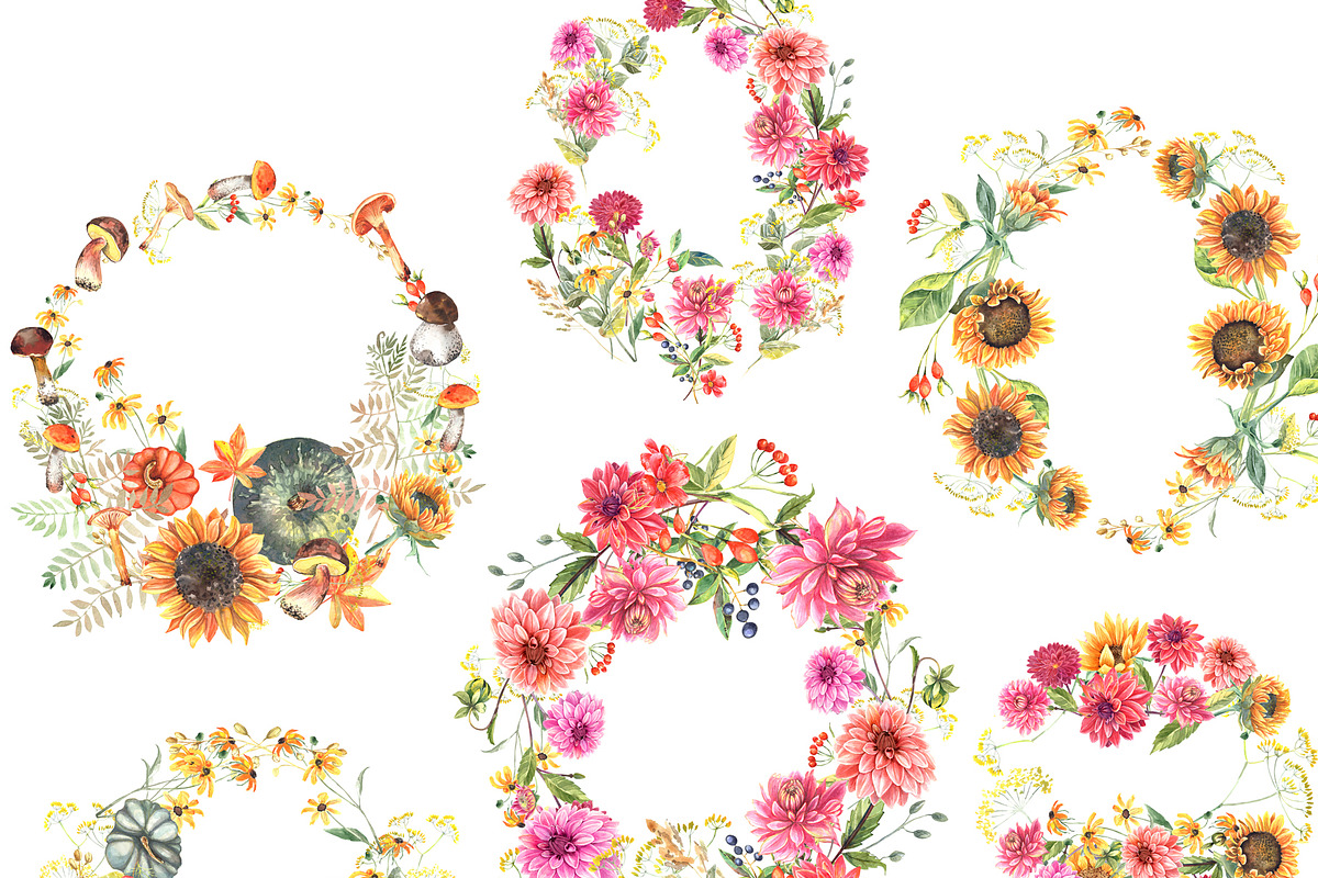 Dahlia and Sunflowers, a Seasonal Illustration by JennyColorArt (Photo 6 of 10)
