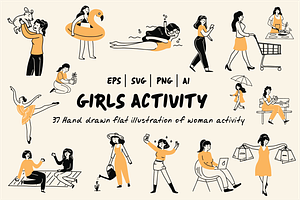 Girls Activity Flat Illustration, a Person Illustration by Berdansabersama