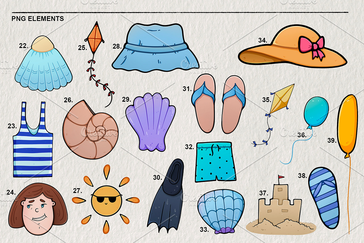 Beach set of 39 PNG elements, an Object Illustration by LOKSKIH (Photo 3 of 5)