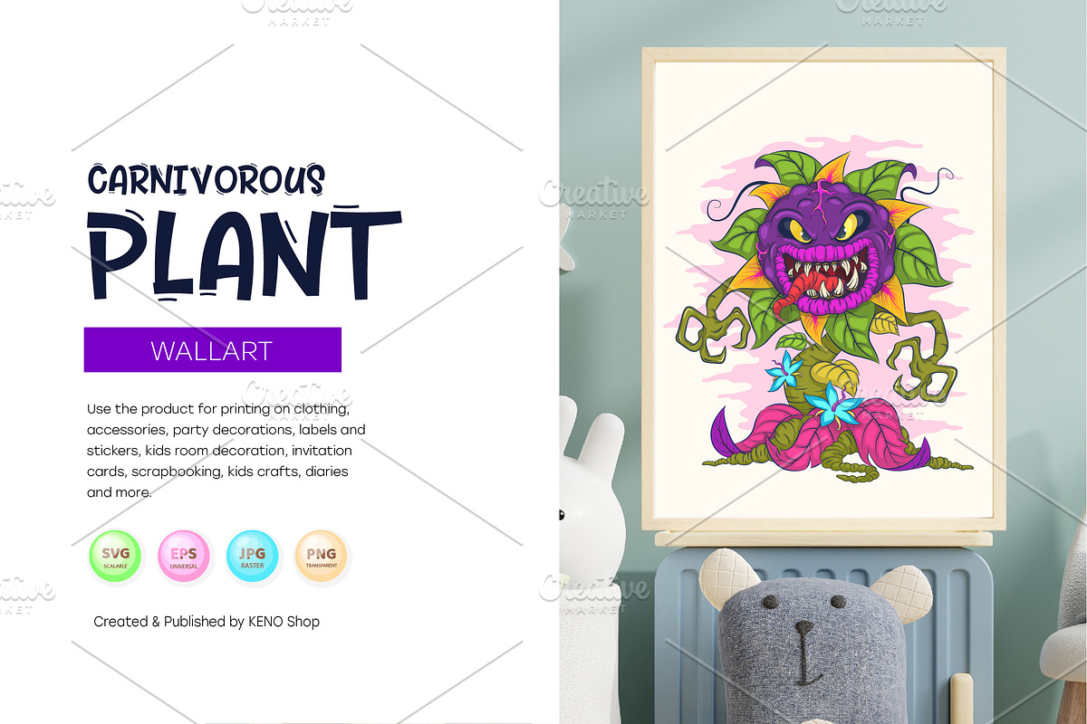 Cartoon carnivorous plant. Tshirt, an Animal Illustration by KENO Mascots (Photo 4 of 7)