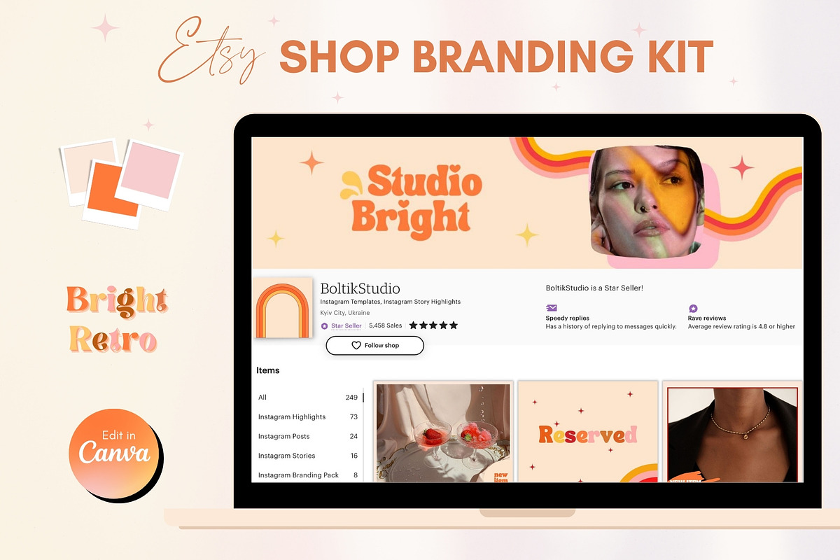 Retro Etsy Shop Branding Kit, a Websites & App Template by Boltik Studio (Photo 1 of 7)