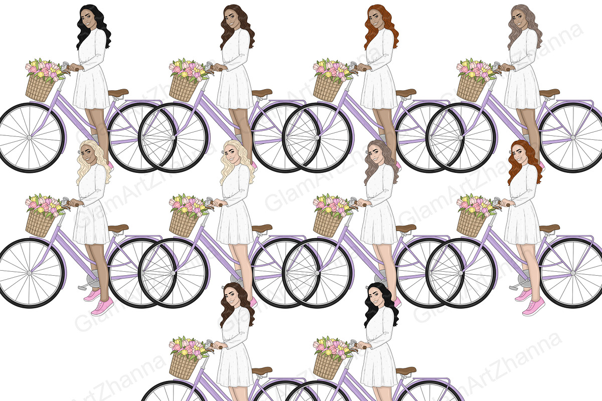 Spring Girl Clipart | Bicycle Woman, a Person Illustration by GlamArtZhanna (Photo 2 of 5)