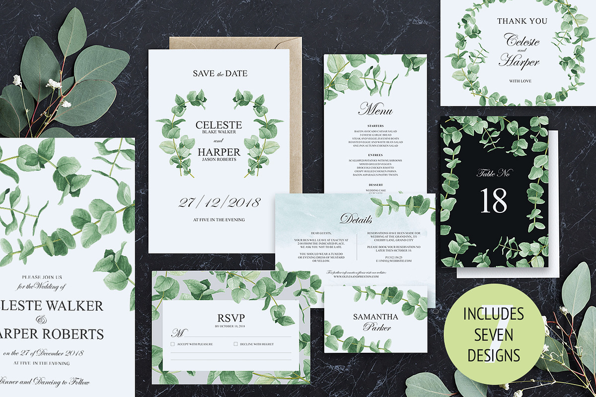 Eucalyptus Greens Wedding Suite, an Invitation Template by HannaSymo (Photo 1 of 14)