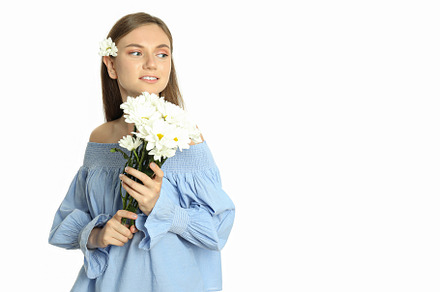 Concept of people, young woman isolated on white background, a Person Photo by AtlasStudio PRO