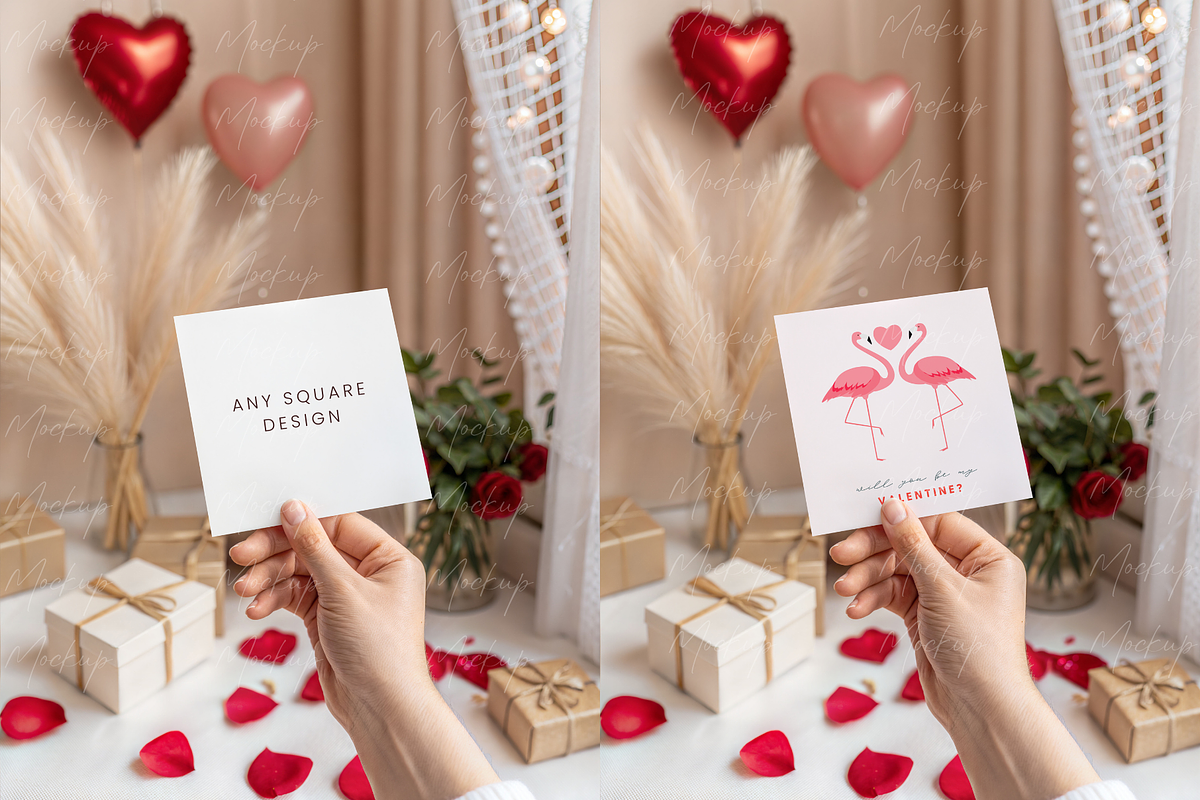 Valentines Square Card Mockup, a Product Mockup by TatiMockup (Photo 2 of 3)
