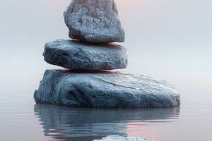 Stacked stones in calm water with soft sunrise and minimalist re, an Abstract Photo by José Manuel Gelpi