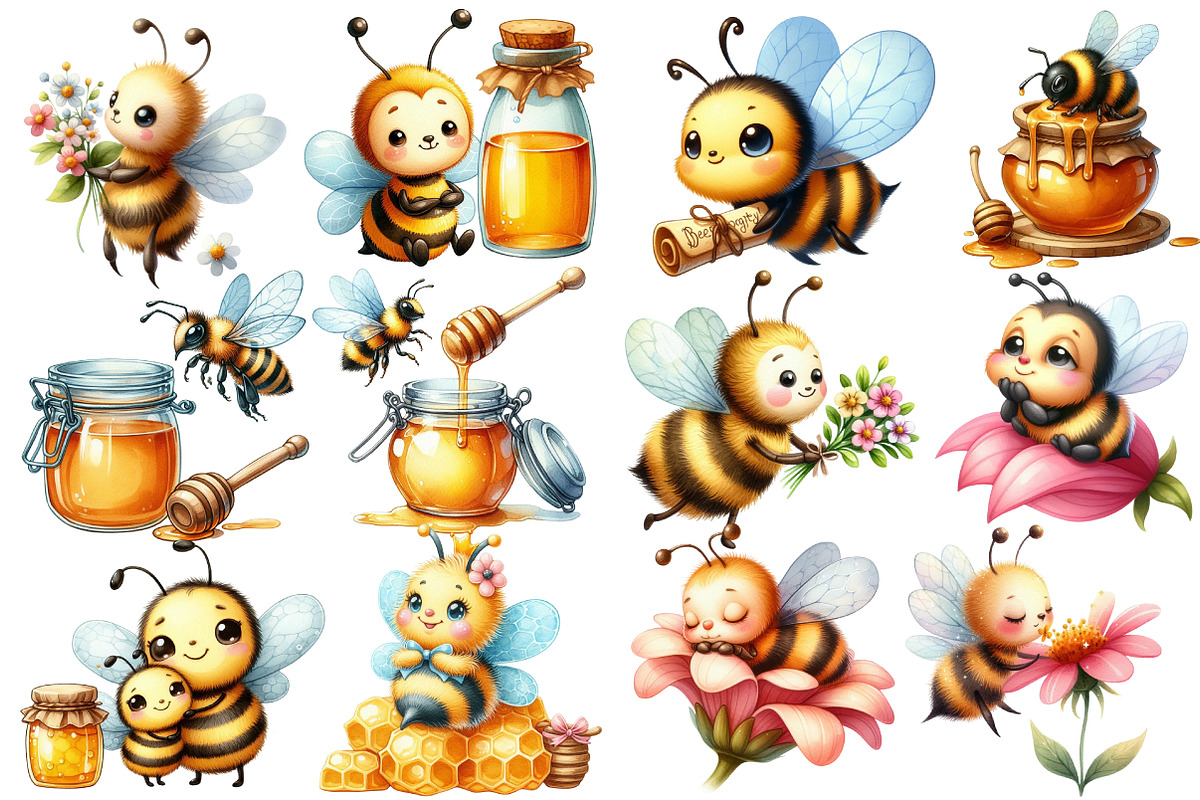 Bee Watercolor Clipart, an Illustration by Designworld (Photo 4 of 5)