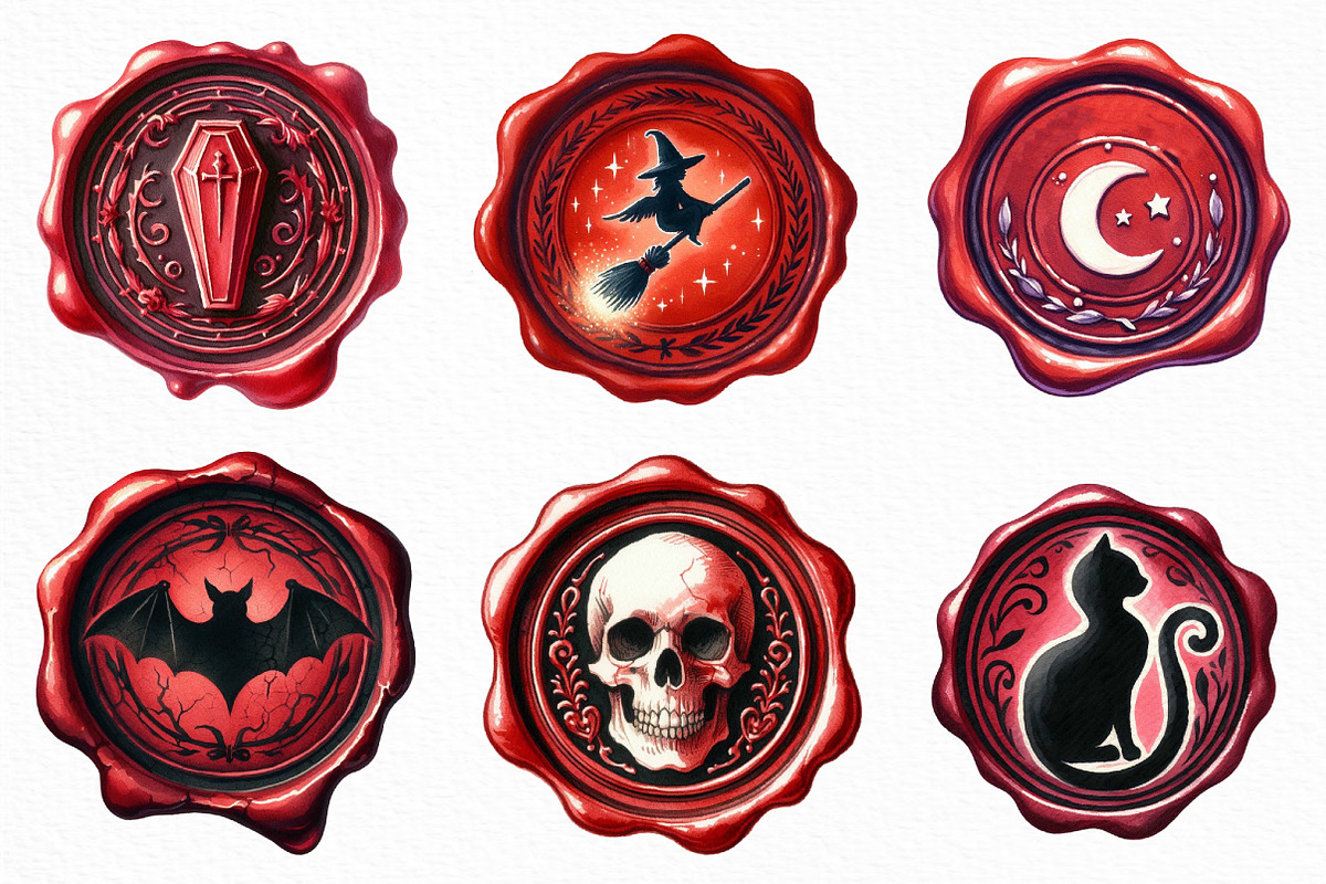 Halloween Red Wax Seal Stamp Clipart, an Illustration by Craft Nest (Photo 5 of 6)