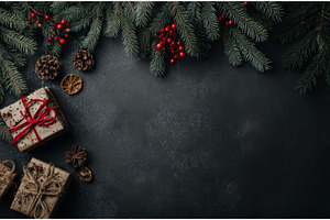 Vibrant gift boxes, fir branches, a Holiday Photo by ZinetroN