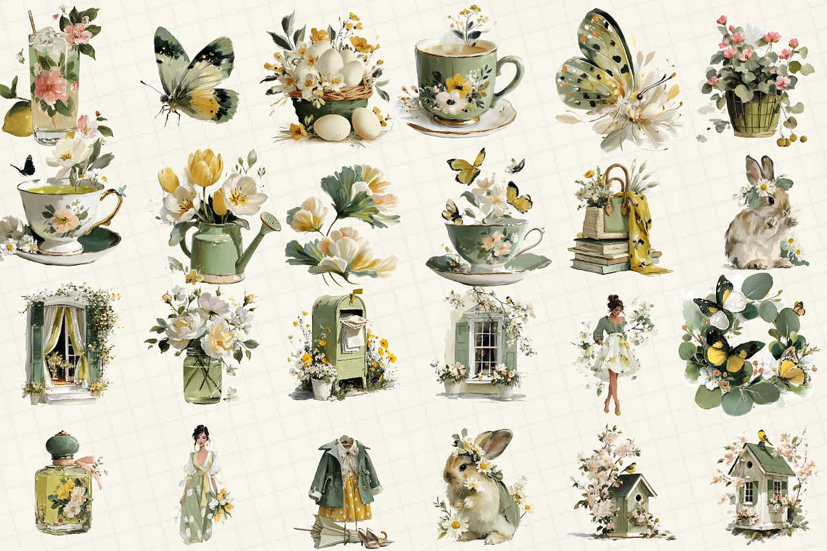 Spring Watercolor Clipart Set, an Illustration by DreamCafeArt (Photo 3 of 6)