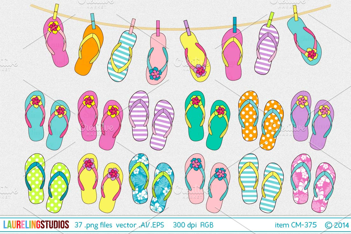 summer flip flop vector clip art, an Illustration by Laureling Studios