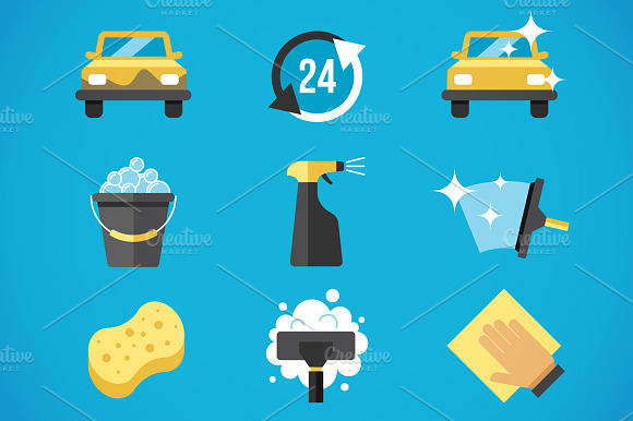 Vector Set Of Car Washing Tools