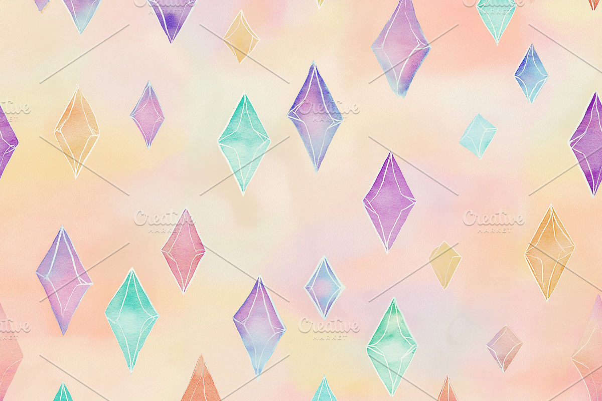 Seamless pattern, watercolor gems pattern creating abstract past, a Pattern Graphic by Studio ANNA