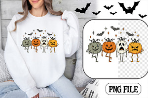 Four halloween pumpkins with faces, a Seasonal Illustration by CrexoraLab