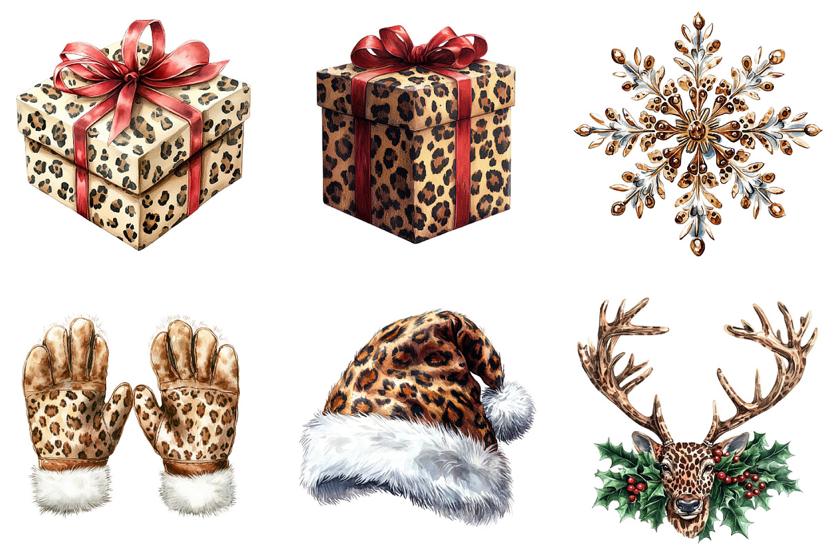 Leopard Print Christmas Clipart, an Illustration by DreamArtGraphic (Photo 3 of 5)