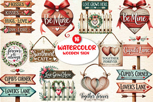 Valentines Day Wooden Sign Clipart, a Seasonal Illustration by DreamArtGraphic