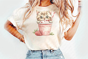 Strawberry Cat Sublimation Clipart, an Illustration by Watercolor design (Thumbnail 5 of 12)