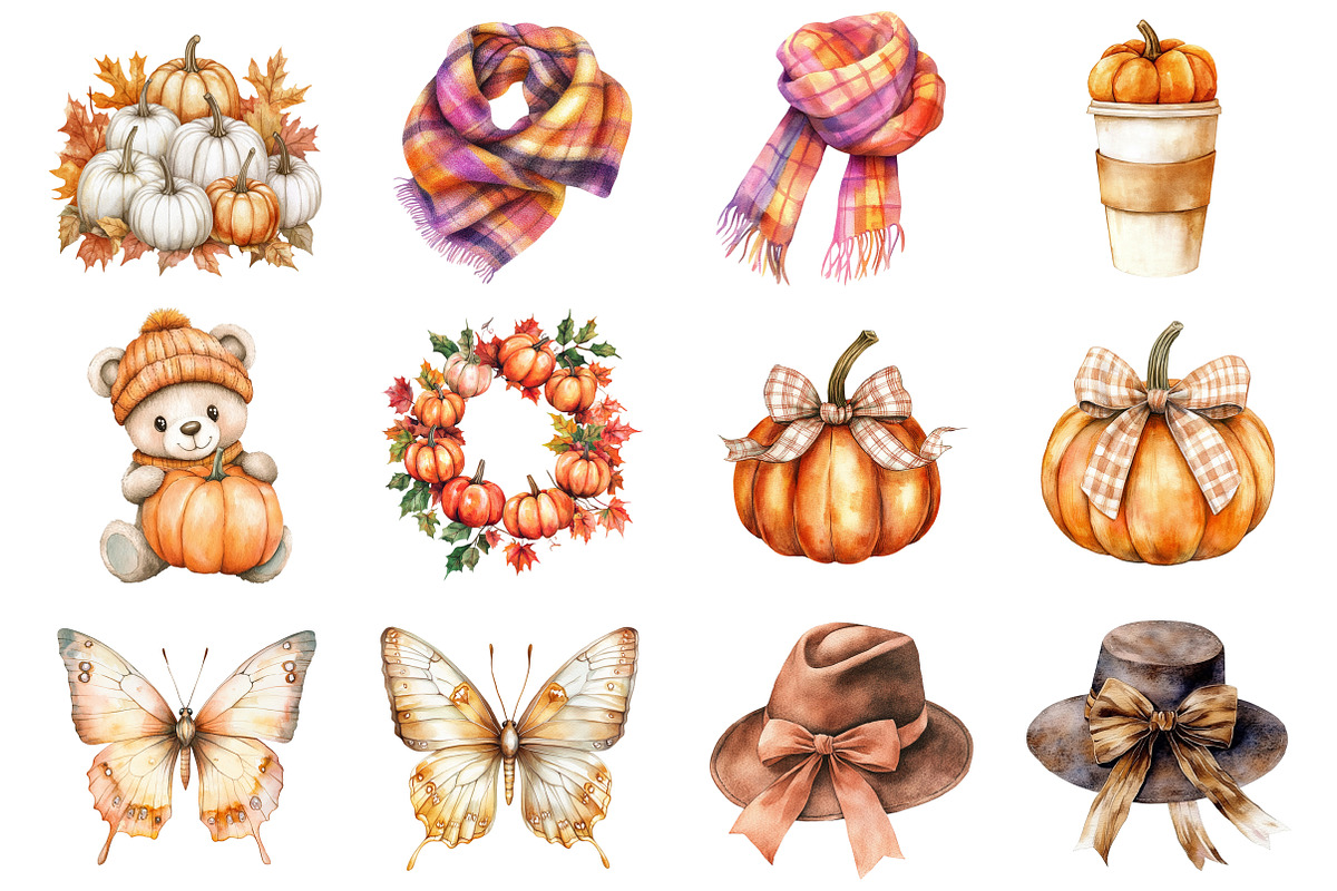 Watercolor Pumpkin Patch Clipart, a Seasonal Illustration by CitraGraphics (Photo 2 of 7)