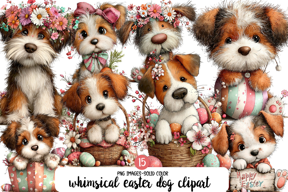 whimsical easter dog clipart, an Illustration by Designworld (Photo 1 of 4)