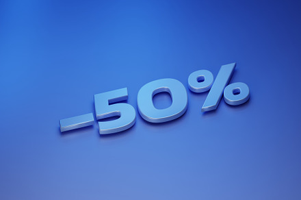 Fifty percent discount on blue background