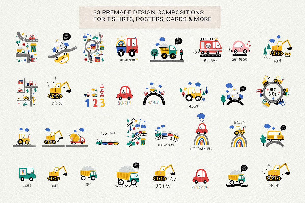 Kids Cars Clipart & Map Creator, a Transportation Illustration by Irina Ostapenko (Photo 8 of 14)