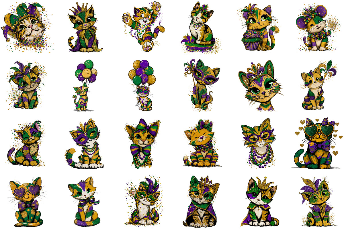 Mardi Gras Cute Kitty Clipart, an Illustration by Sublimation Artist (Photo 2 of 6)