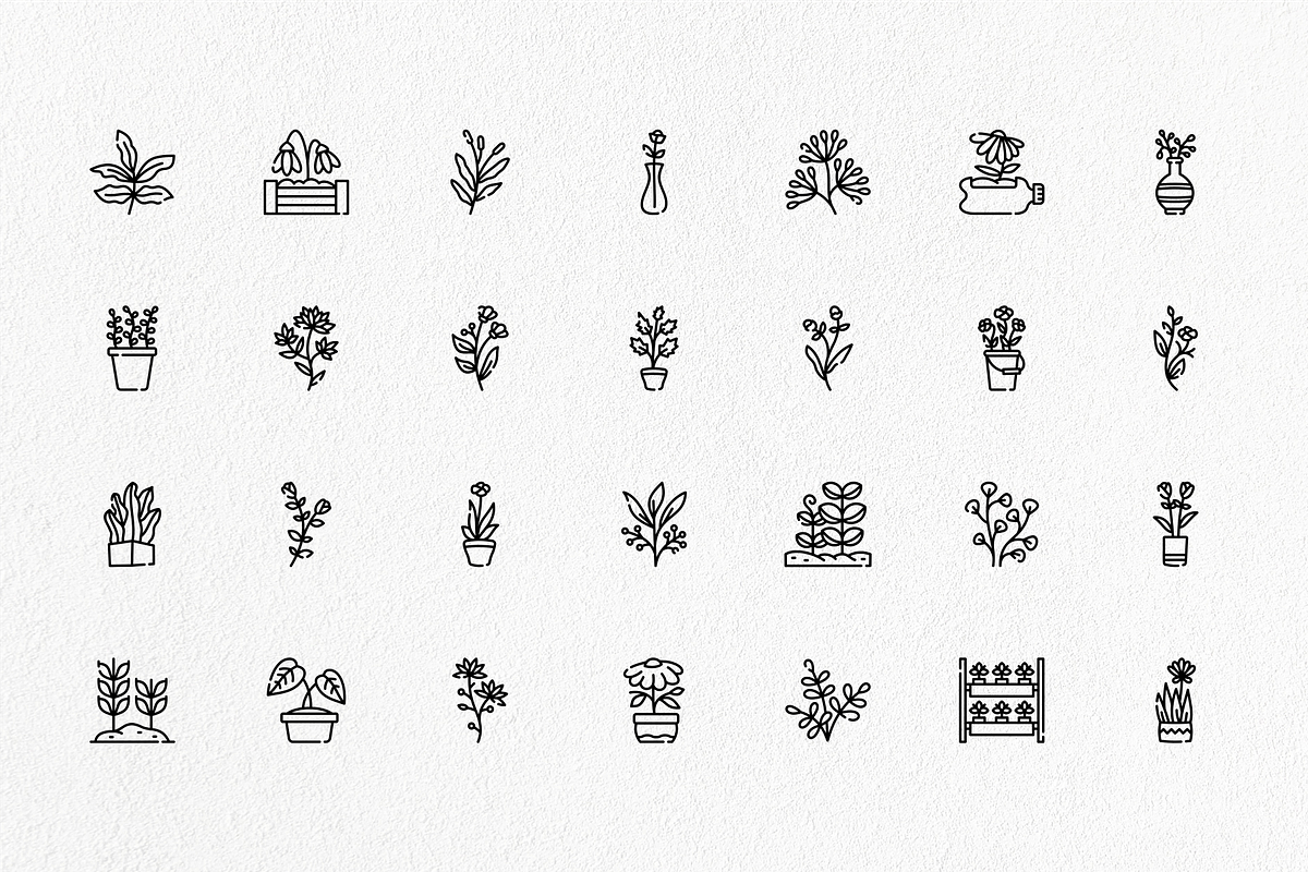 Plant and flower line icon set, an Outline Icon by Tekuni (Photo 3 of 5)