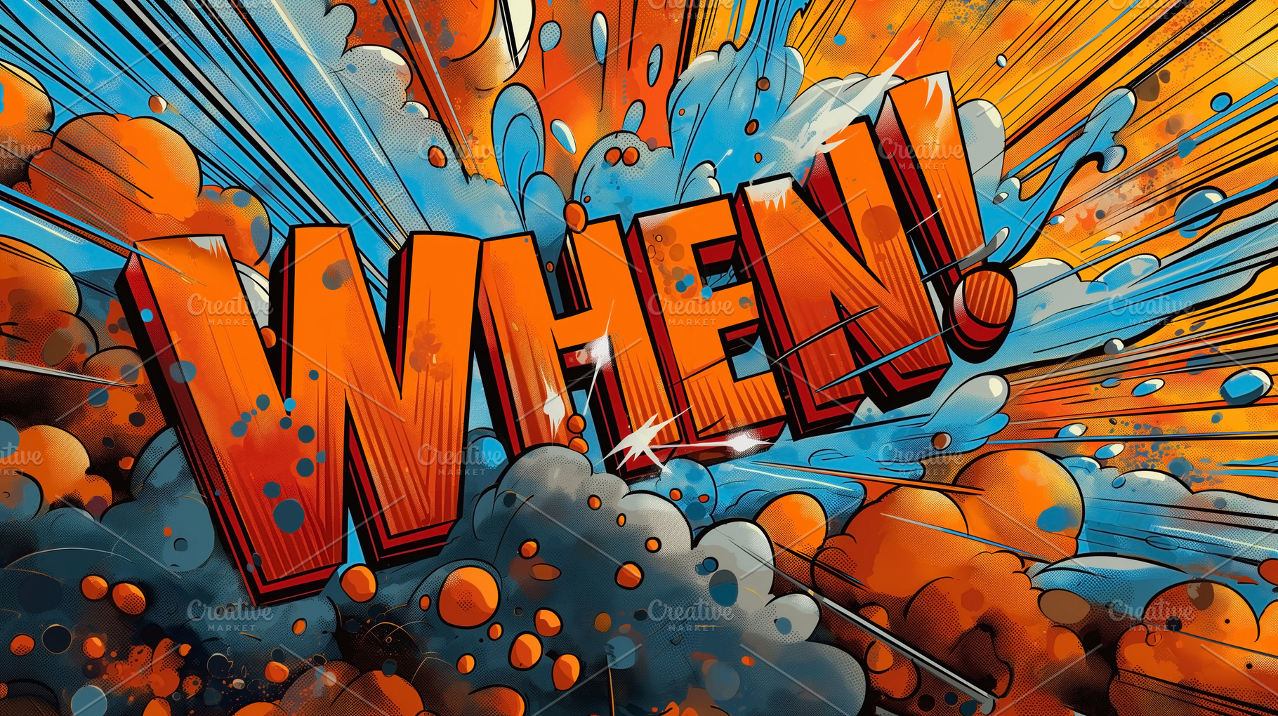 Dynamic explosion graphic featuring the word 'WHEN!' in bold letters and vibran, a Background Photo by ImageMir
